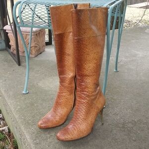 CharlesDavid Snakeprint Leather Boots w/ Lucite Heels Gorgeous